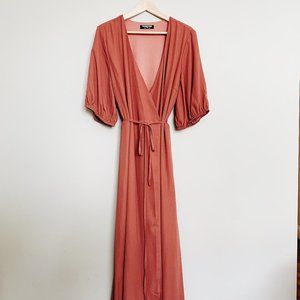 Fashion Union Maxi Wrap Dress, US 18, Dusty Rose
